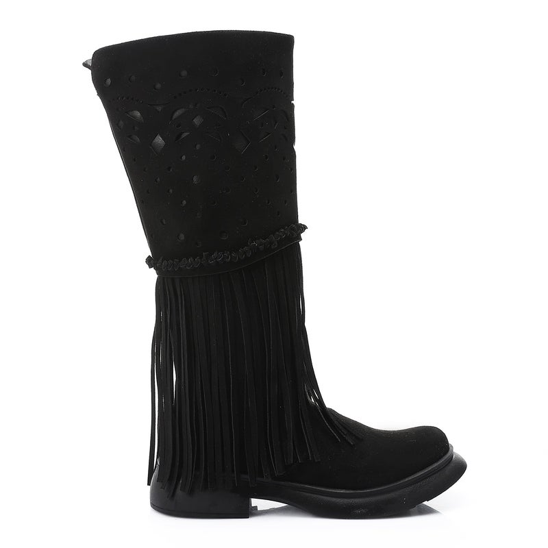 Mr.joe Western Fringe Mid-Calf Boots  Black - Image 2