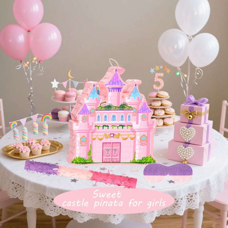 JZLiner Princess Castle Pinata for Girl Birthday Party Supplies Pink Decorations Fairy Cardboard Castle PiÃ±atas Games (Pink) - Image 4