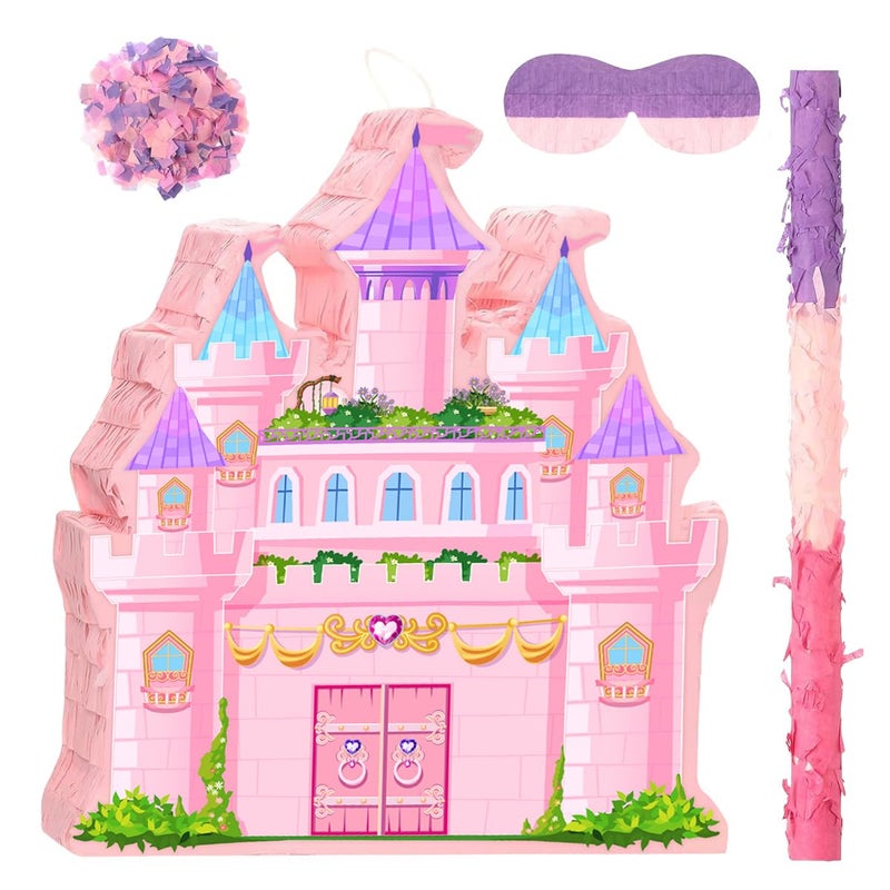 JZLiner Princess Castle Pinata for Girl Birthday Party Supplies Pink Decorations Fairy Cardboard Castle PiÃ±atas Games (Pink) - Image 1