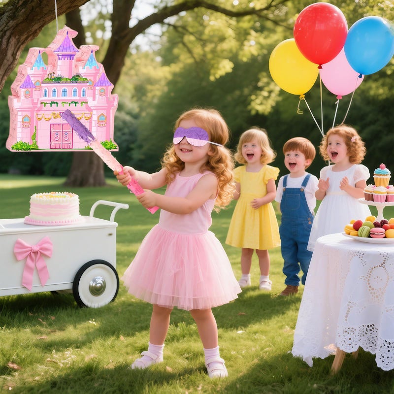 JZLiner Princess Castle Pinata for Girl Birthday Party Supplies Pink Decorations Fairy Cardboard Castle PiÃ±atas Games (Pink) - Image 2