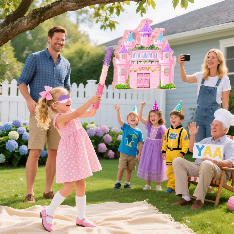 JZLiner Princess Castle Pinata for Girl Birthday Party Supplies Pink Decorations Fairy Cardboard Castle PiÃ±atas Games (Pink) - Image 5