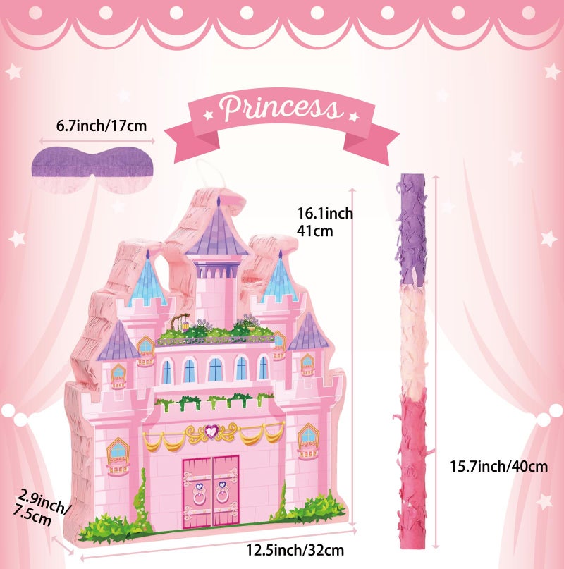 JZLiner Princess Castle Pinata for Girl Birthday Party Supplies Pink Decorations Fairy Cardboard Castle PiÃ±atas Games (Pink) - Image 3