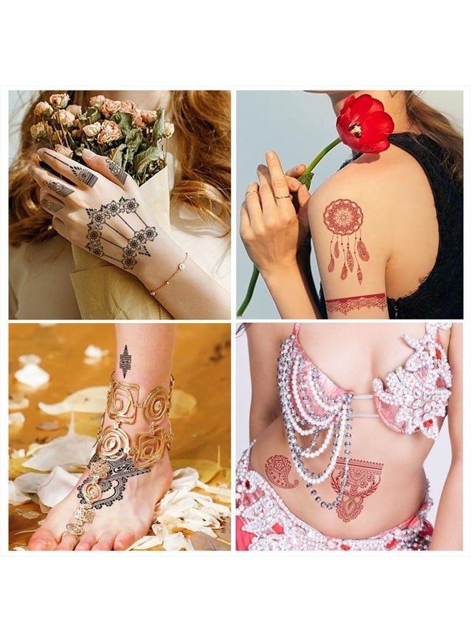 PPVWEY 10 Sheets Henna Tattoos Temporary Henna Stickers 5Pcs Red + 5Pcs Black Tattoo Stickers Women Body Art Stickers for Wedding Party (5 Red+5 Black) - Image 3