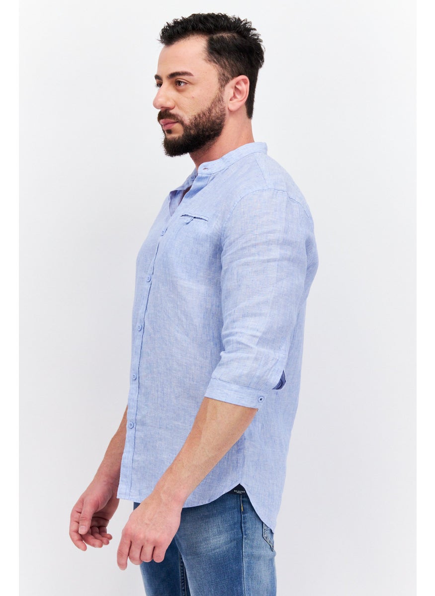 Selected Homme Men Regular Fit Long Sleeves Textured Casual Shirt, Light Blue  - Image 2