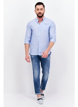 Selected Homme Men Regular Fit Long Sleeves Textured Casual Shirt, Light Blue  - Image 4