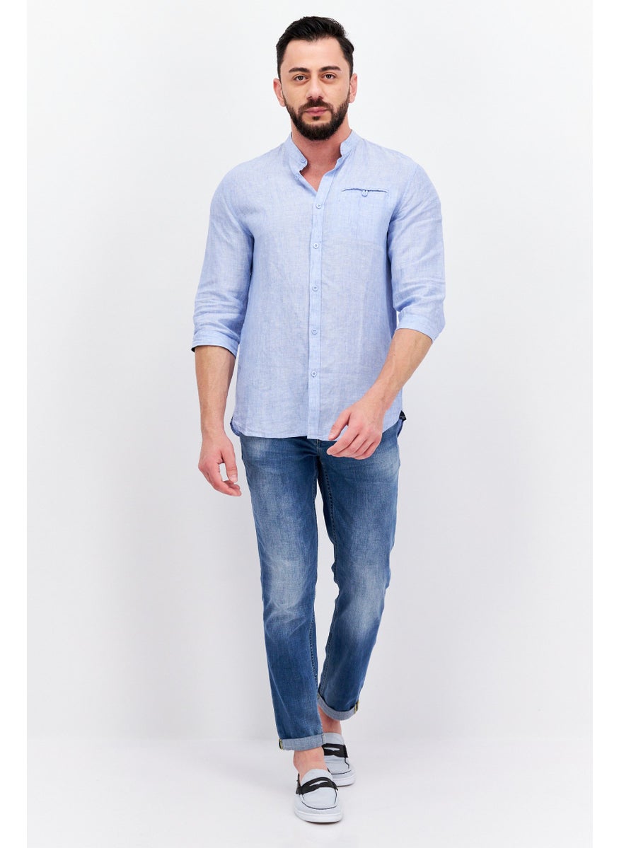 Selected Homme Men Regular Fit Long Sleeves Textured Casual Shirt, Light Blue  - Image 4