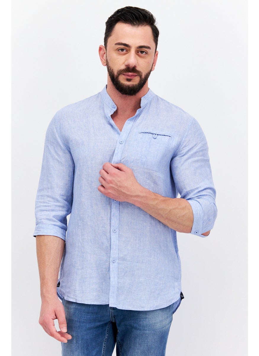 Selected Homme Men Regular Fit Long Sleeves Textured Casual Shirt, Light Blue  - Image 1