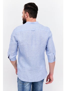Selected Homme Men Regular Fit Long Sleeves Textured Casual Shirt, Light Blue  - Image 3