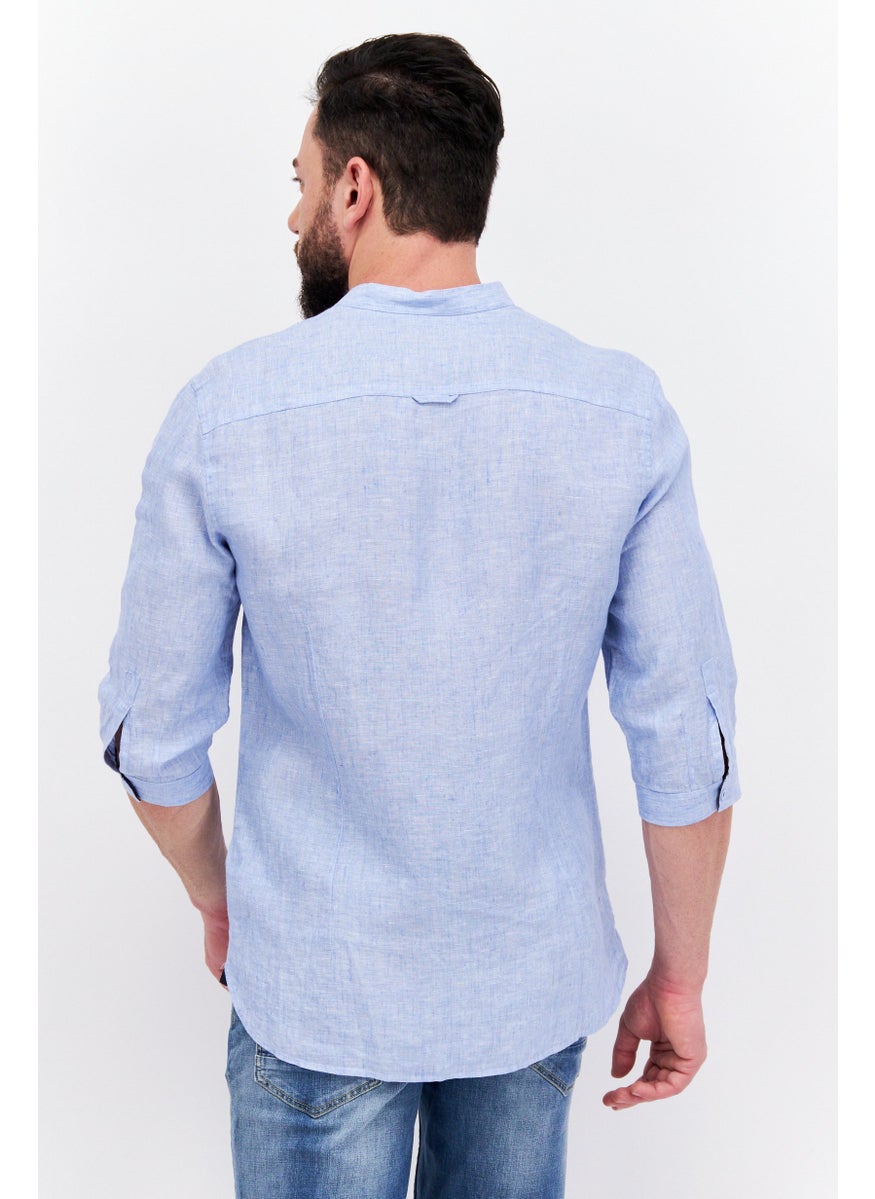 Selected Homme Men Regular Fit Long Sleeves Textured Casual Shirt, Light Blue  - Image 3
