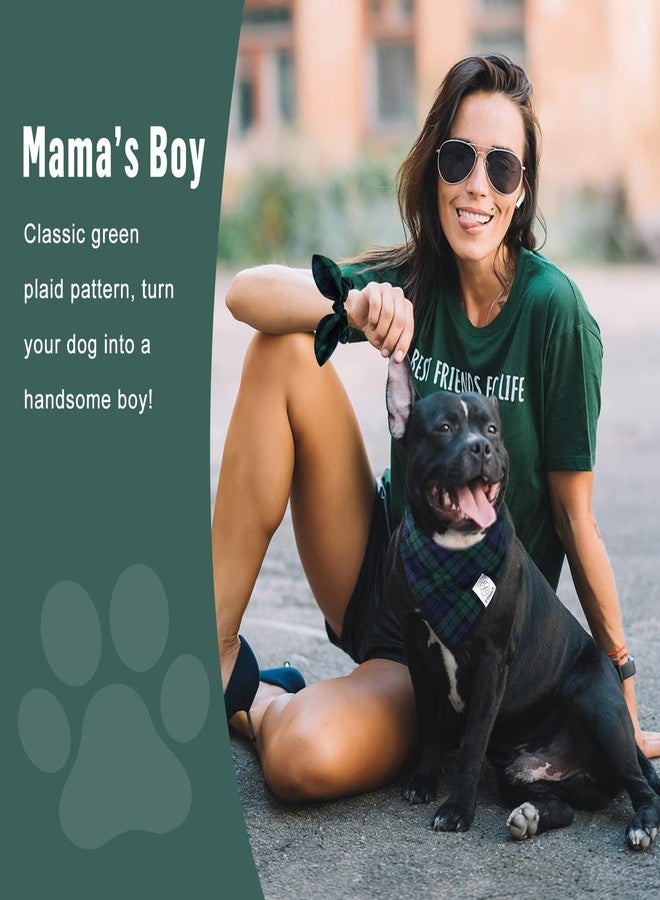 E-Clover Christmas Dog Bandanas Boy & Matching Scrunchie Set Plaid Dog Scarf Kerchief for Medium Large Dog Pet Bandana Owner Gifts Blue Green Fall - Image 3