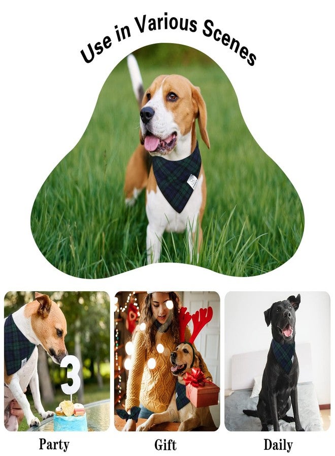 E-Clover Christmas Dog Bandanas Boy & Matching Scrunchie Set Plaid Dog Scarf Kerchief for Medium Large Dog Pet Bandana Owner Gifts Blue Green Fall - Image 2