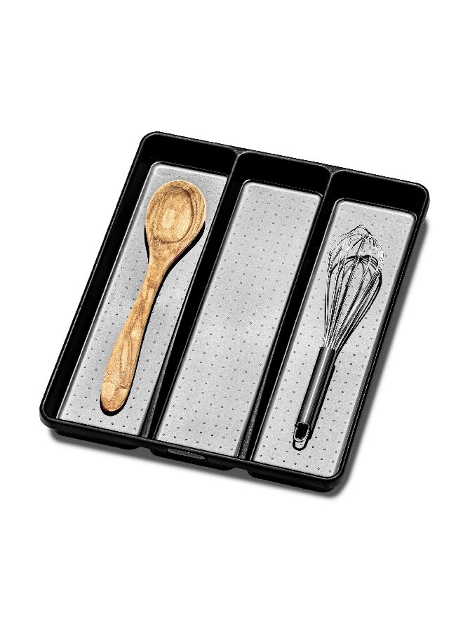 Madesmart Classic Non Slip Rubber Base 3 Compartment Utensil Tray Organizer Black 4.76 x 22.86 x 32.39 cm 95-24400-06  - Image 2
