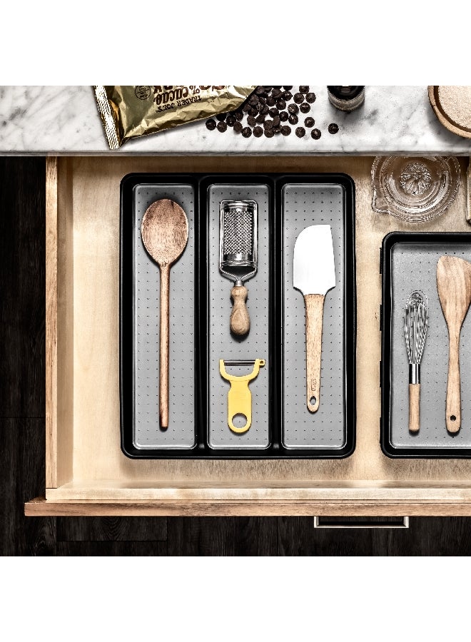 Madesmart Classic Non Slip Rubber Base 3 Compartment Utensil Tray Organizer Black 4.76 x 22.86 x 32.39 cm 95-24400-06  - Image 3