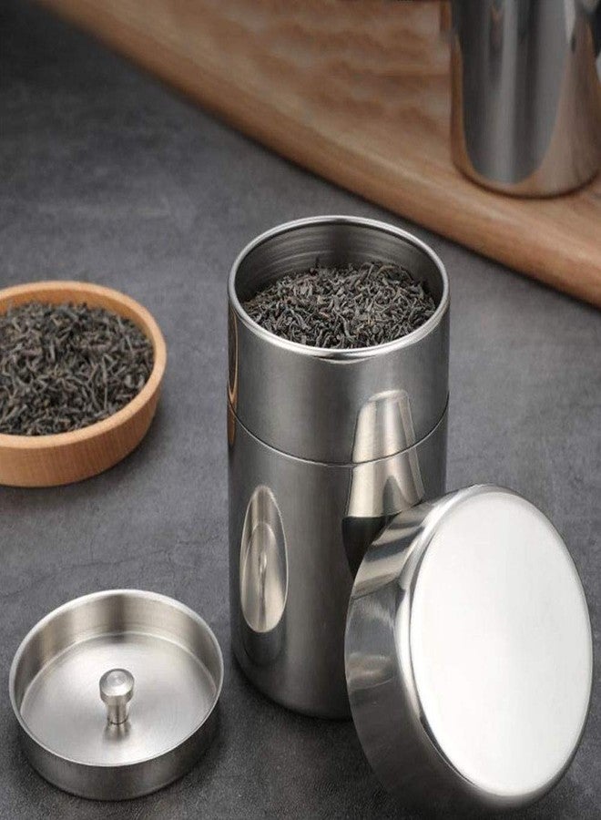 BORDSTRACT Tea Tin Canister with Airtight Double Lids, Tea Container for Loose Tea and Tea Bags 304 Stainless Steel (400ML) - Image 3