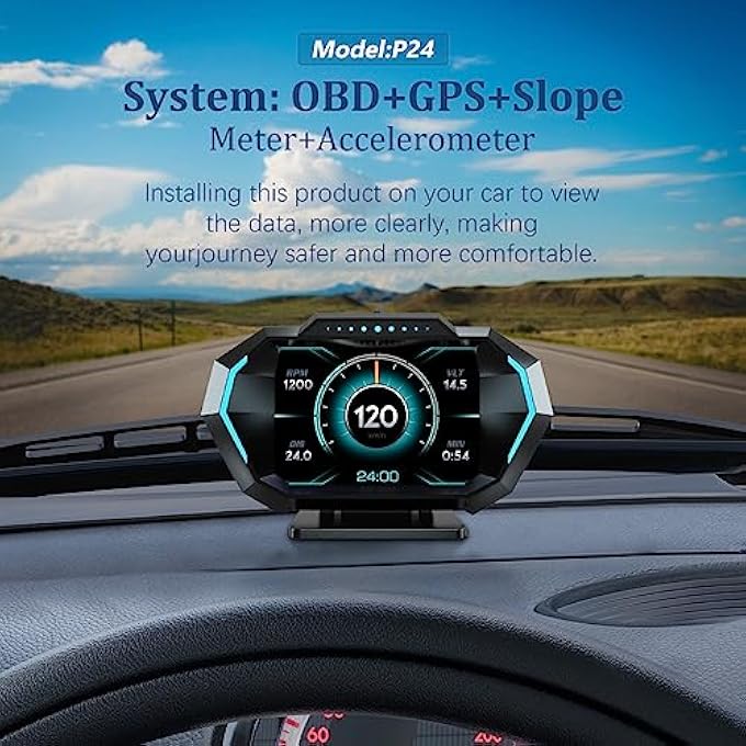 AZIJYV Obd2 Gauge Display With Speed Heads Up Display For Cars P24 Fuel Consumption Rpm Overspeed Alarm ObdGps Digital Speedometer Suitable For All Car - Image 3