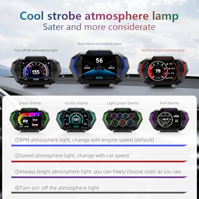 AZIJYV Obd2 Gauge Display With Speed Heads Up Display For Cars P24 Fuel Consumption Rpm Overspeed Alarm ObdGps Digital Speedometer Suitable For All Car - Image 5