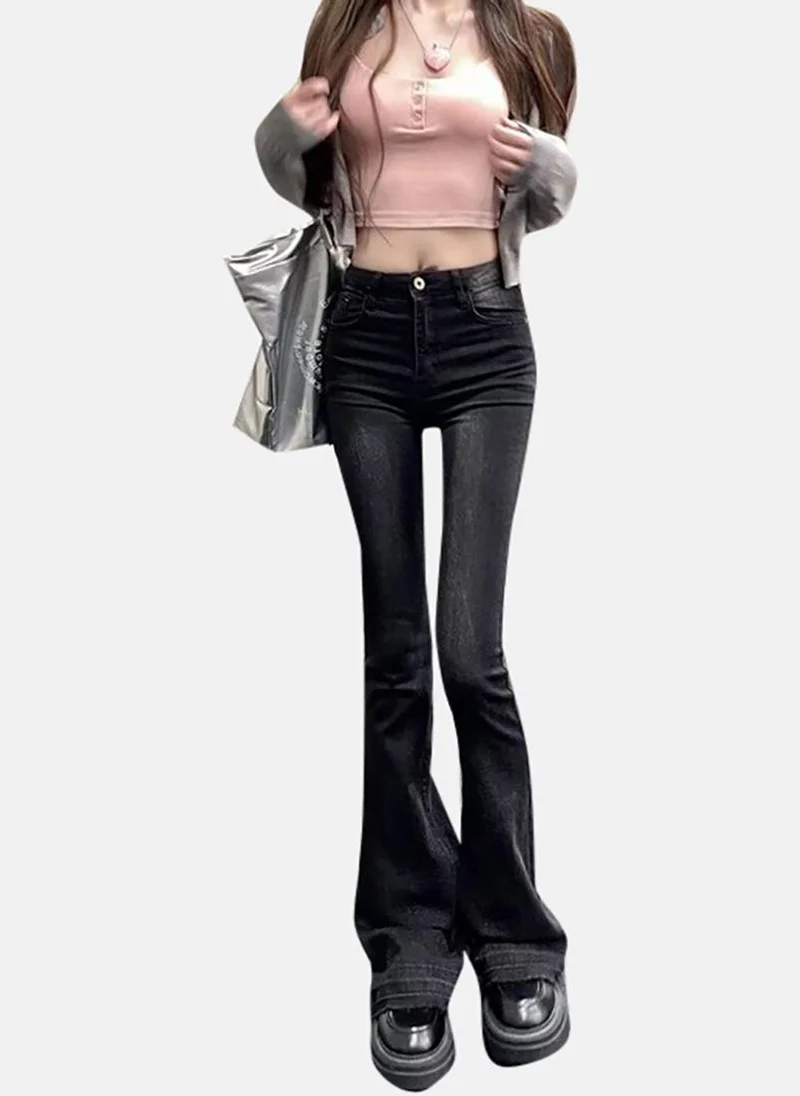 يونيكي Black Solid Mid Rise Skinny Fit Bootcut & Flared Jeans