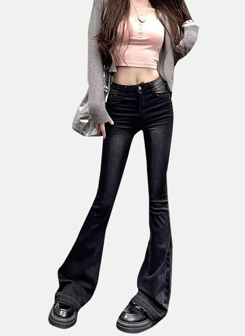 YUNIQEE Black Solid Mid Rise Skinny Fit Bootcut & Flared Jeans