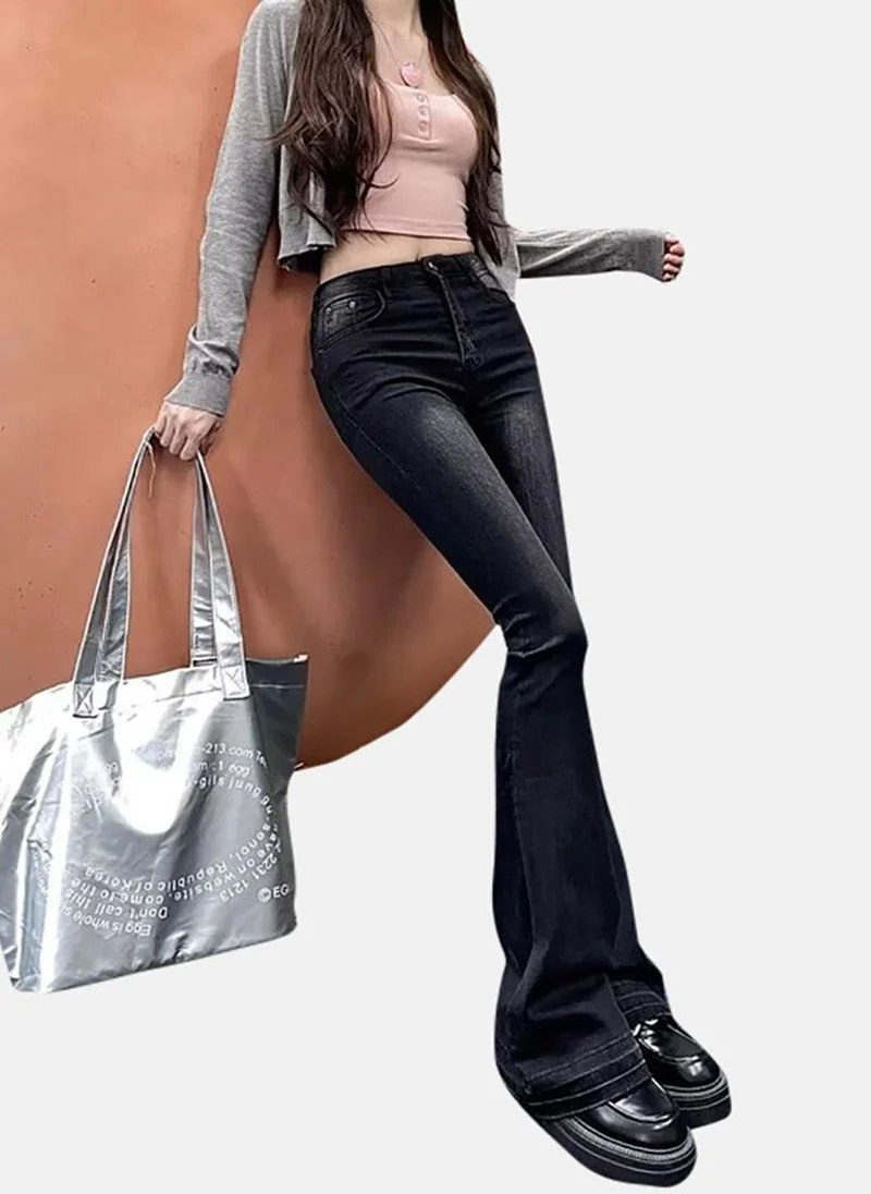 يونيكي Black Solid Mid Rise Skinny Fit Bootcut & Flared Jeans