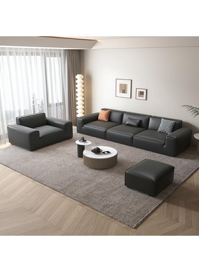 Comfynest Faux Leather Modern Black Sofa With Square Arm And Tear Resistant 330.2 X 99.06 X 81.29 Cm Black  - Image 1