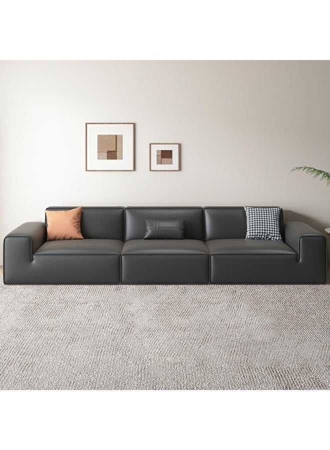 Comfynest Faux Leather Modern Black Sofa With Square Arm And Tear Resistant 330.2 X 99.06 X 81.29 Cm Black  - Image 5