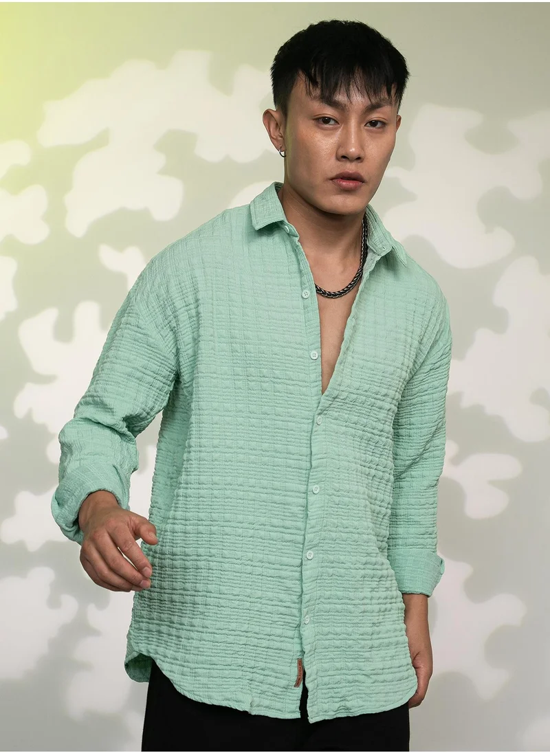 Campus Sutra Men's Mint Green Box-Textured Oversized Shirt