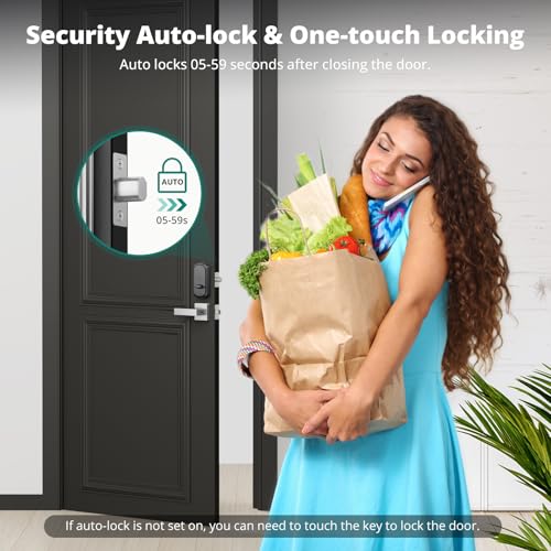 AkaGear Keyless Entry Door Lock with Handle Set, Fingerprint Door Lock, Keypad Deadbolt, Exterior Door Knob Set, Smart Lock for Front Door, Auto-Lock, Code, 2 Keys, Easy Installation, Satin Nickel - Image 5