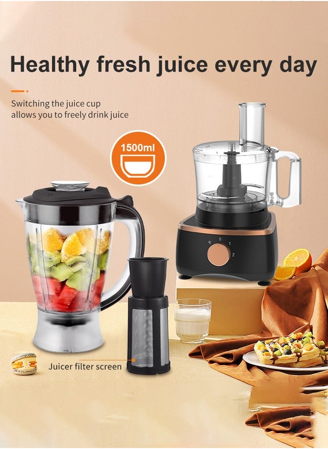 sokany 7-in-1 Food Processor,1.5L Multifunctional Kitchen Appliance with Blender + Meat Grinder + Coffee Grinder + Citrus Juicer + Food Processor+Vegetable Slice + Dough Maker + Whisker,1000 W,SK-7040,Black  - Image 2