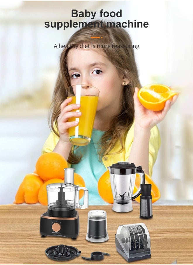 sokany 7-in-1 Food Processor,1.5L Multifunctional Kitchen Appliance with Blender + Meat Grinder + Coffee Grinder + Citrus Juicer + Food Processor+Vegetable Slice + Dough Maker + Whisker,1000 W,SK-7040,Black  - Image 4