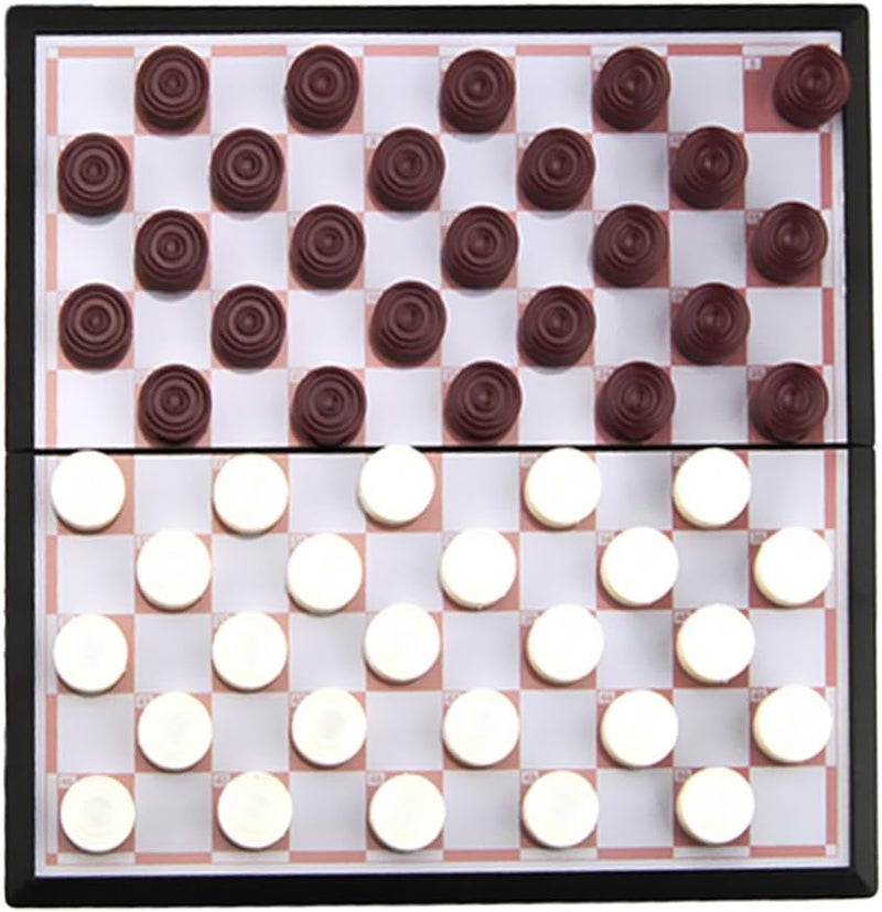 klarako Draughts Chess Game Set, 50 Pieces Chess Pieces, Magnetic & Folding Chessboard, Plastic International Ches Travel Checkers Set - Image 1