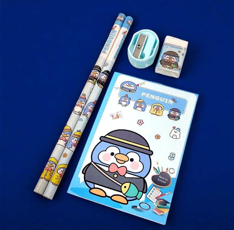 Tresneria Kids Art & Stationery Set with Watercolors, Sketch Pad, Notebook, Pencils, Sharpener & Eraser (Penguin, 3) - Image 2