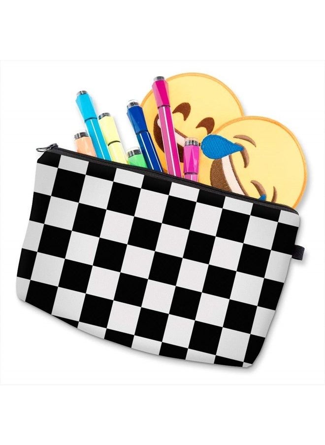 deanfun - Cosmetic Bag for Women, Black White Lattice Waterproof Makeup Bags Roomy Toiletry Pouch Travel Accessories Gifts (51782) - Image 1