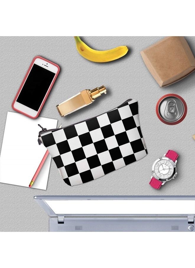deanfun - Cosmetic Bag for Women, Black White Lattice Waterproof Makeup Bags Roomy Toiletry Pouch Travel Accessories Gifts (51782) - Image 1