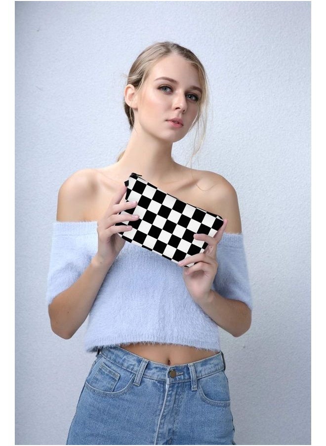 deanfun - Cosmetic Bag for Women, Black White Lattice Waterproof Makeup Bags Roomy Toiletry Pouch Travel Accessories Gifts (51782) - Image 1