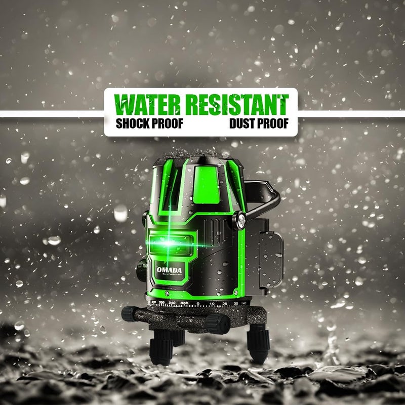 OMADA مستوى الليزر الأخضر المحترف 3 خطوط، 4x360° ليزر احترافي للبناء، جهاز تحكم عن بعد لمستوى الليزر العمودي/الأفقي مقاوم للغبار وماء | بطارية ليثيوم أيون | خدمة عملاء ممتازة - Image 5