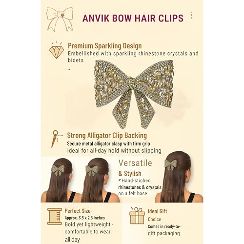 ANVIK Hair Bow Clips for Women | Crystal Bow Clip | Bow Barrette Clip | Alligators Bow Clips | Fancy Hair Clips | Hair Accessories for Women - Image 4