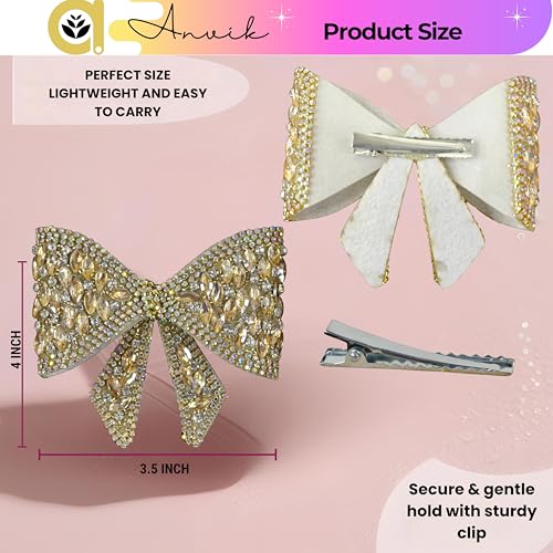 ANVIK Hair Bow Clips for Women | Crystal Bow Clip | Bow Barrette Clip | Alligators Bow Clips | Fancy Hair Clips | Hair Accessories for Women - Image 3