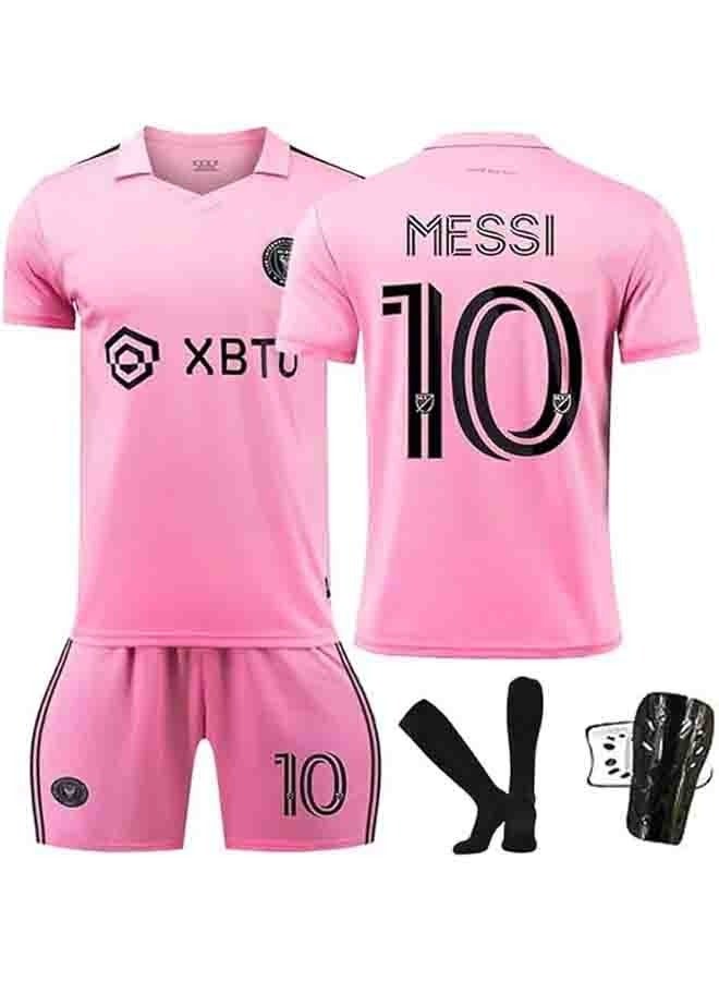 Kids Football Jersey Kit, Messi Jersey Shirts, Boys' Football Jersey Kit, Football Wear, Youth Sports Gift Set For Kids  Size 5-6Pink - Image 1