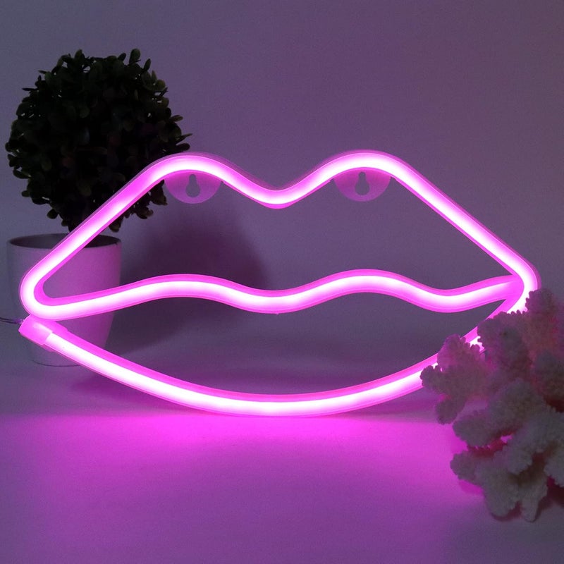 Neon Lip Shaped Decorative Light for Wedding Proposal, USBBattery Power Supply, Home Party Decor, 10.7x5.5x0.7in (Pink) - Image 5