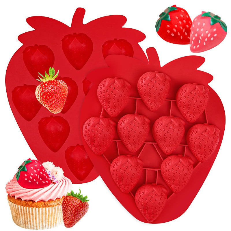 Webake Strawberry Mold Silicone 3D Strawberry Chocolate Mold for Soap Ice Cube Candle Fondant Cupcake Decor Pack of 2