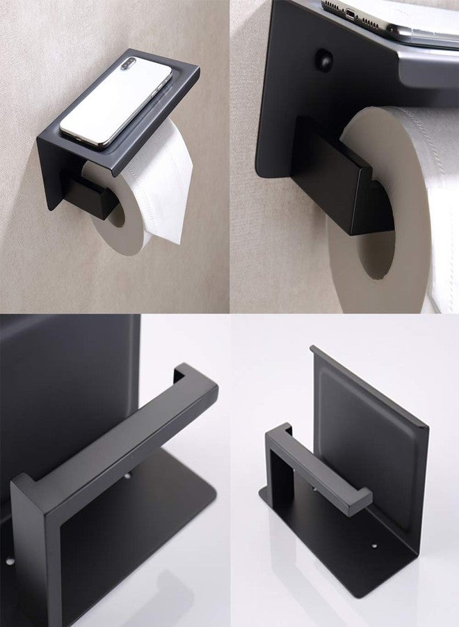 TASTOS Toilet Paper Holder with Shelf Matte Black, Toilet Tissue Holders with Phone Shelf Wall Mounted, Toilet Roll Holder with Cover for Bathroom & Kitchen, Stainless Steel Modern Square Style - Image 5