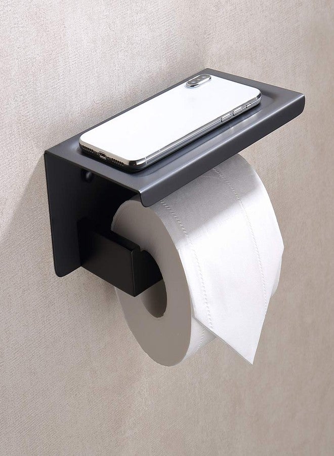 TASTOS Toilet Paper Holder with Shelf Matte Black, Toilet Tissue Holders with Phone Shelf Wall Mounted, Toilet Roll Holder with Cover for Bathroom & Kitchen, Stainless Steel Modern Square Style - Image 2