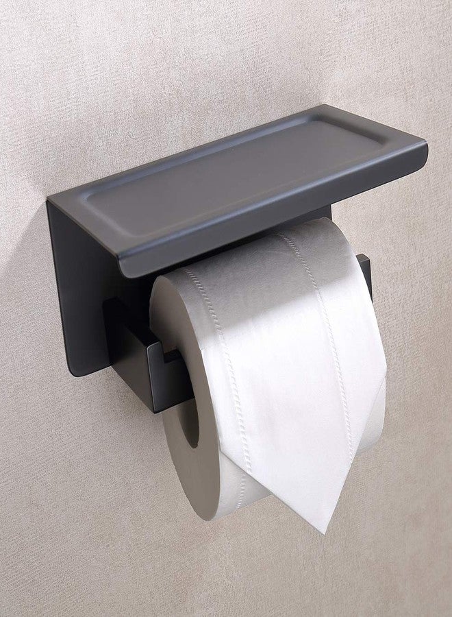TASTOS Toilet Paper Holder with Shelf Matte Black, Toilet Tissue Holders with Phone Shelf Wall Mounted, Toilet Roll Holder with Cover for Bathroom & Kitchen, Stainless Steel Modern Square Style - Image 4