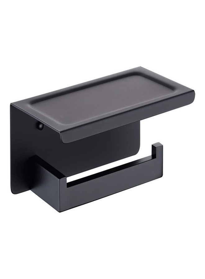 TASTOS Toilet Paper Holder with Shelf Matte Black, Toilet Tissue Holders with Phone Shelf Wall Mounted, Toilet Roll Holder with Cover for Bathroom & Kitchen, Stainless Steel Modern Square Style - Image 1