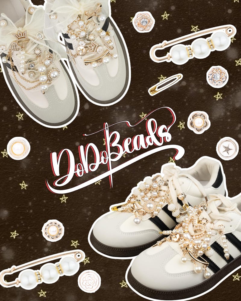 DoDoBeads 68 Pcs Shoe Charms for Sneakers, Elegant Sneaker Charms Kit with Pearls, Crowns, Ribbons & Satin/Lace Shoelaces, Sock Charm for Women, DIY Shoe Lace Decorations - Image 5