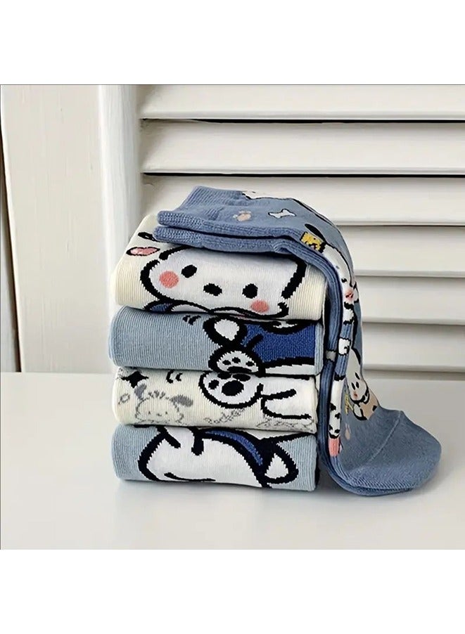 5 قطع جورب قصير سانريو بوشاكو كرتوني للنساء - ناعم، مريح، مزيج قطن، جورب قارب منخفض القص، - Image 2