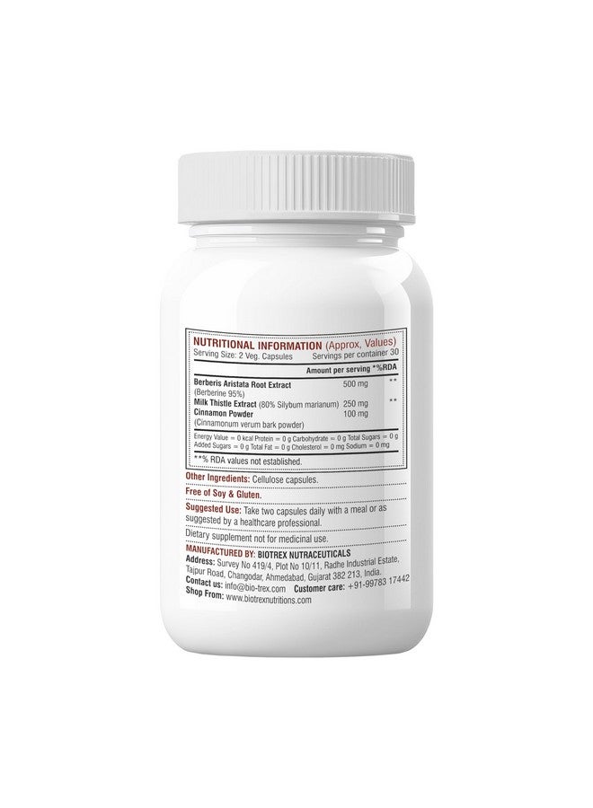 Biotrex Nutraceuticals Biotrex Berberine Supplement - High Purity Berberine HCL with Milk Thistle & Cinnamon - Berberine Capsule for Heart Health, Metabolic Support & Digestive Wellness - 60 Veg Capsules - Image 2