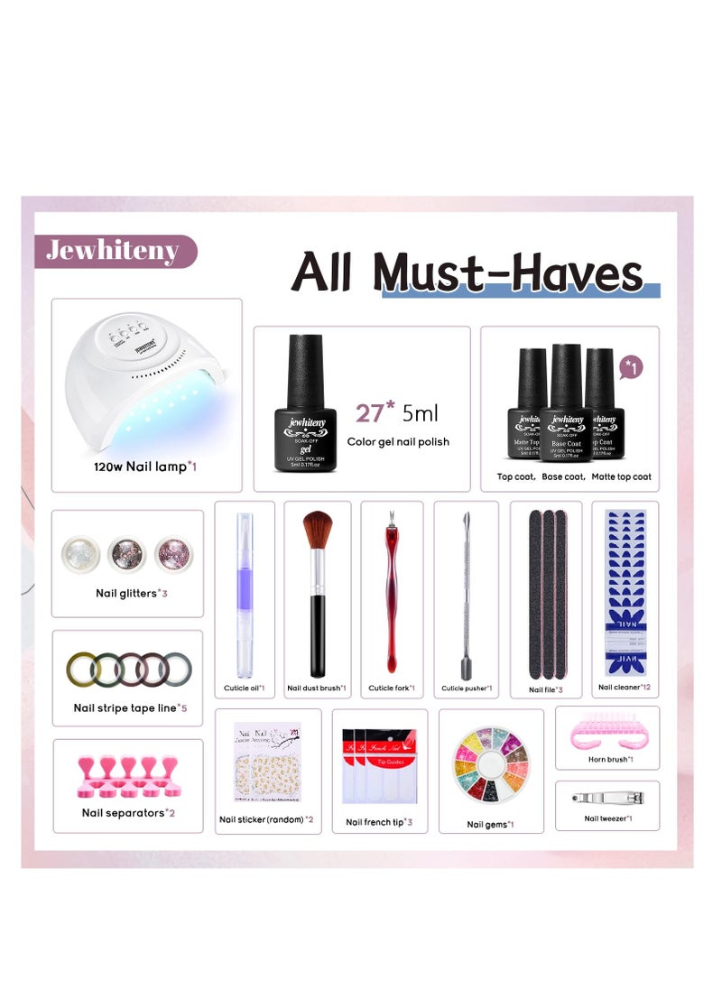JEWHITENY 27 Colors Gel Nail Polish Kit with U V Light, 120W U V LED Nail Dryer Lamp Curing Gel Nail Polish Set Popular Gel Nail Polish Set DIY at Home, Nail Manicure Tools  - Image 5