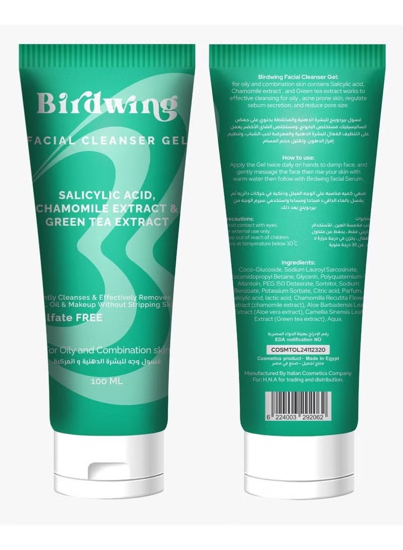 Birdwing Facial Cleanser Gel for Oily & Combination Skin with Salicylic Acid, Chamomile Extract & Green Tea Extract-100ML