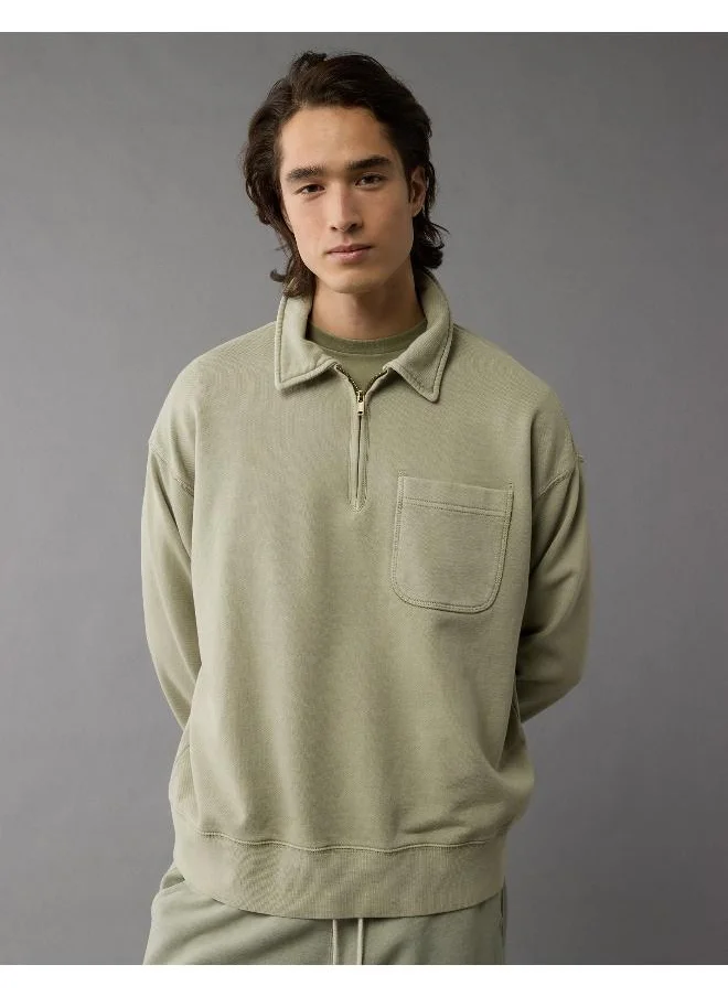 American Eagle AE Quarter-Zip Polo Collar Sweatshirt